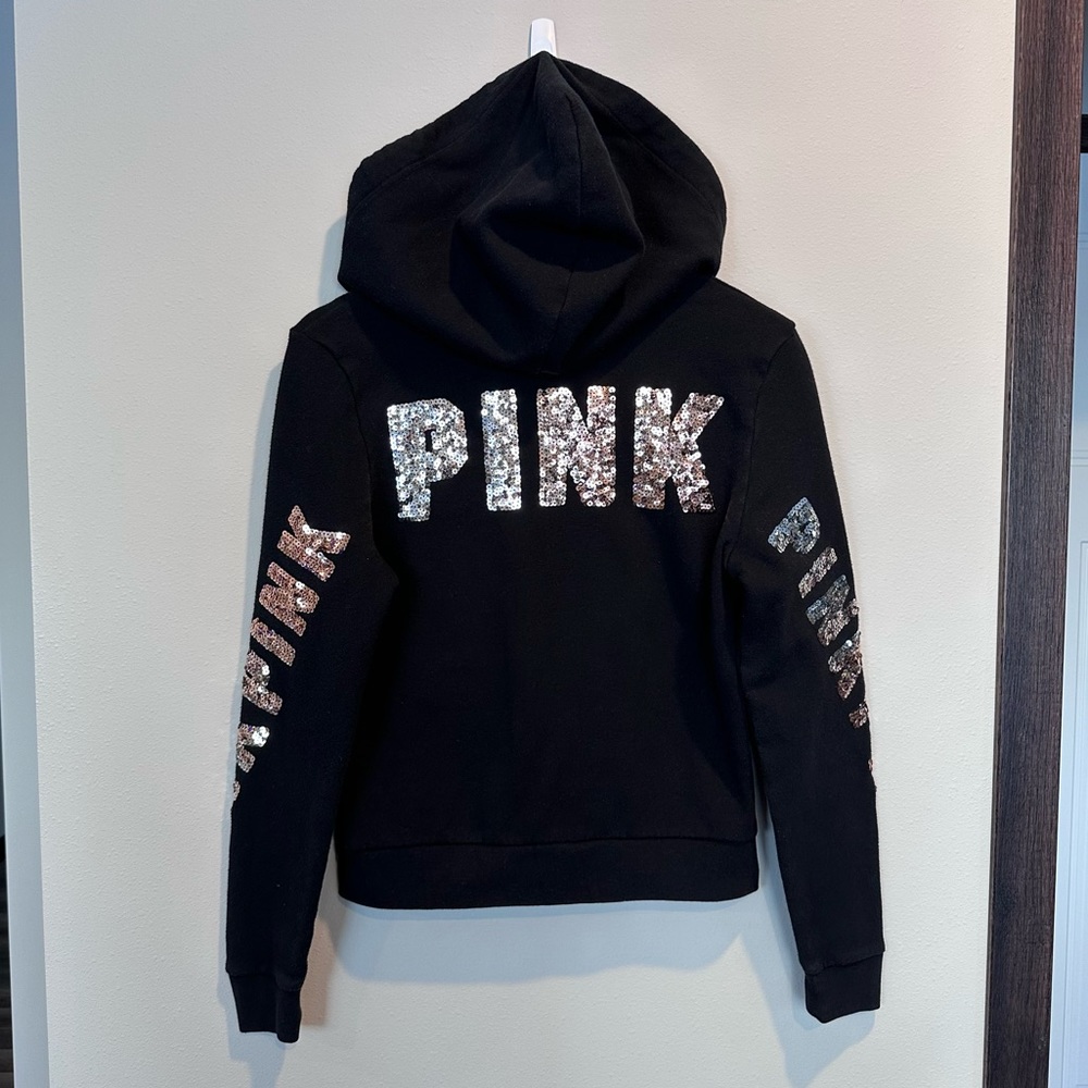 PINK Victoria's Secret Black Sequin Logo Hoodie